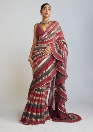 Vvani By Vani Vats-Multicolor Pre-Draped Sari And Blouse-INDIASPOPUP.COM