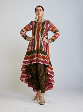 Vvani By Vani Vats-Olive Green Asymmetrical Kurta And Dhoti Set-INDIASPOPUP.COM