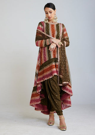 Vvani By Vani Vats-Olive Green Asymmetrical Kurta And Dhoti Set-INDIASPOPUP.COM