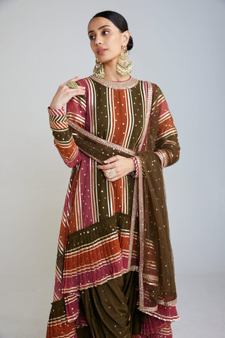 Vvani By Vani Vats-Olive Green Asymmetrical Kurta And Dhoti Set-INDIASPOPUP.COM