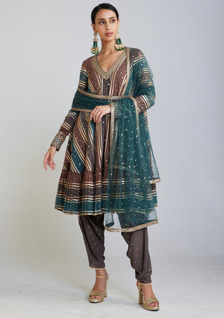 Vvani By Vani Vats-Mud Green Dhoti And Kurta Set-INDIASPOPUP.COM