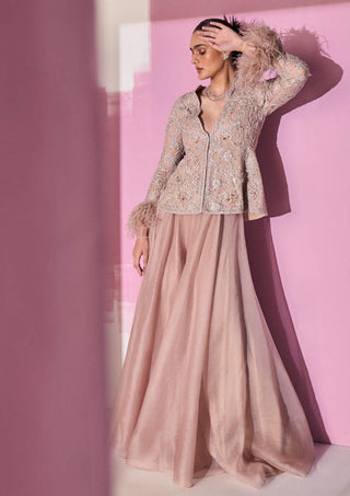Ridhi Mehra-Elnaz Dark Champagne Peplum Sharara Set-INDIASPOPUP.COM