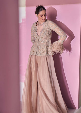 Ridhi Mehra-Elnaz Dark Champagne Peplum Sharara Set-INDIASPOPUP.COM