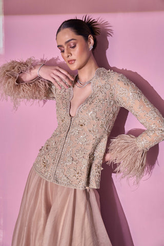 Ridhi Mehra-Elnaz Dark Champagne Peplum Sharara Set-INDIASPOPUP.COM