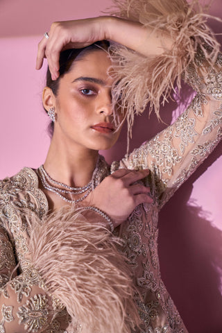 Ridhi Mehra-Elnaz Dark Champagne Peplum Sharara Set-INDIASPOPUP.COM