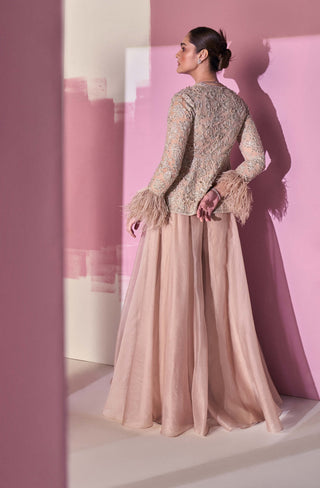 Ridhi Mehra-Elnaz Dark Champagne Peplum Sharara Set-INDIASPOPUP.COM