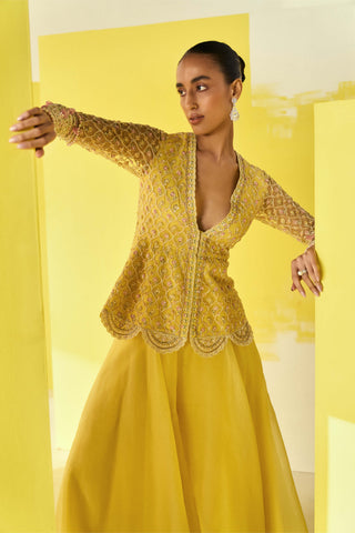 Ridhi Mehra-Aafeh Yellow Peplum Sharara Set-INDIASPOPUP.COM