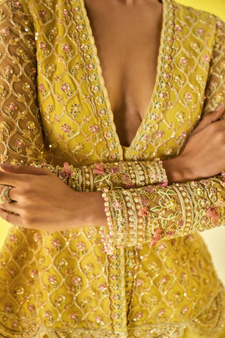 Ridhi Mehra-Aafeh Yellow Peplum Sharara Set-INDIASPOPUP.COM