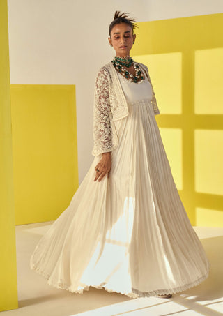 Ridhi Mehra-Dafiya Ivory Anarkali And Jacket-INDIASPOPUP.COM