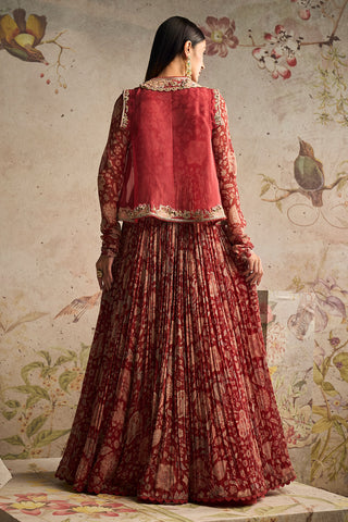 Ridhi Mehra-Dazzle Red Ochre Printed Anarkali And Jacket-INDIASPOPUP.COM