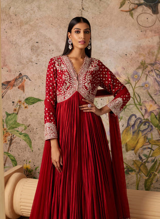 Ridhi Mehra-Sway Red Anarkali And Dupatta-INDIASPOPUP.COM