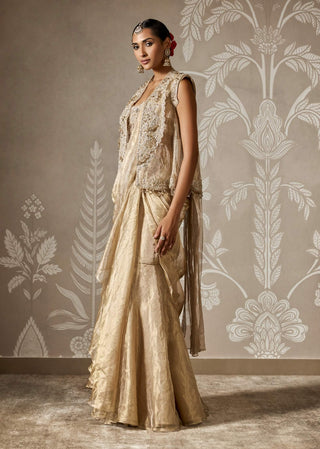 Ridhi Mehra Ishya Light Gold Sari And Jacket Set available on indiaspopup