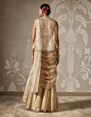 Ridhi Mehra Ishya Light Gold Sari And Jacket Set available on indiaspopup