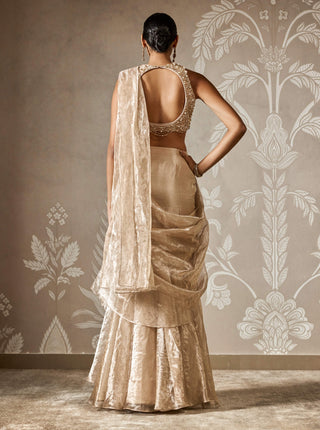 Ridhi Mehra Amara Gunmetal Gold Draped Sari And Blouse available on indiaspopup