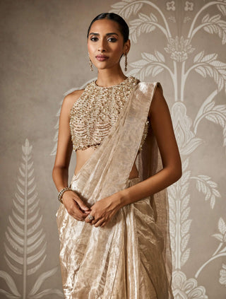 Ridhi Mehra Amara Gunmetal Gold Draped Sari And Blouse available on indiaspopup
