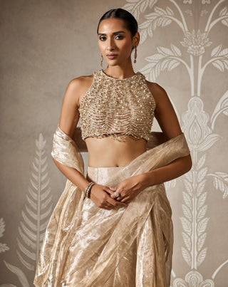 Ridhi Mehra Amara Gunmetal Gold Draped Sari And Blouse available on indiaspopup