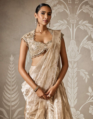 Ridhi Mehra Tarana Gunmetal Gold Draped Sari And Blouse available on indiaspopup