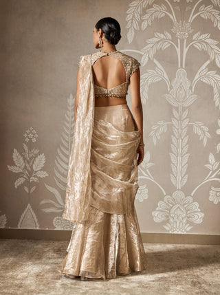 Ridhi Mehra Tarana Gunmetal Gold Draped Sari And Blouse available on indiaspopup
