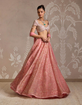 Coral Printed Organza Skirt Set by Ridhi Mehra available on Indiaspopup.com