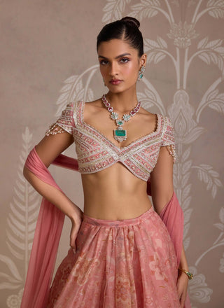 Coral Printed Organza Skirt Set by Ridhi Mehra available on Indiaspopup.com