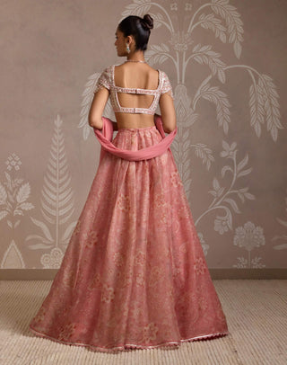 Coral Printed Organza Skirt Set by Ridhi Mehra available on Indiaspopup.com