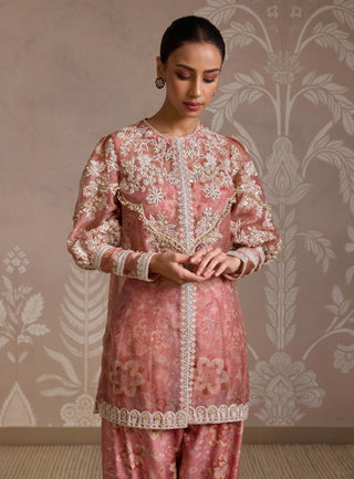 Coral Printed Organza Kurta Set by Ridhi Mehra available on Indiaspopup.com