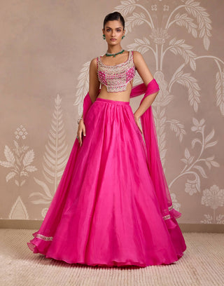 Bright Fuchsia Solid Organza Skirt Set by Ridhi Mehra available on Indiaspopup.com