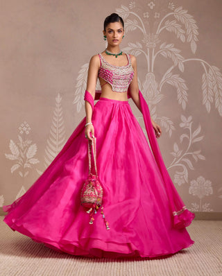Bright Fuchsia Solid Organza Skirt Set by Ridhi Mehra available on Indiaspopup.com