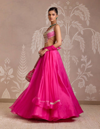 Bright Fuchsia Solid Organza Skirt Set by Ridhi Mehra available on Indiaspopup.com