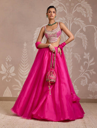 Bright Fuchsia Solid Organza Skirt Set by Ridhi Mehra available on Indiaspopup.com