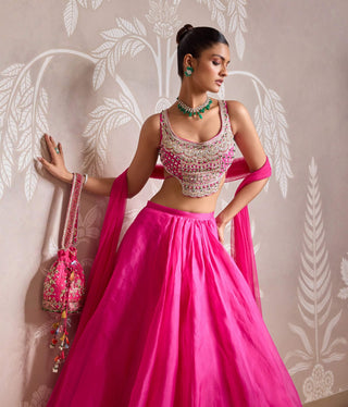 Bright Fuchsia Solid Organza Skirt Set by Ridhi Mehra available on Indiaspopup.com