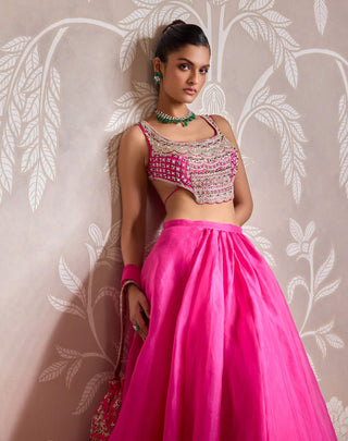 Bright Fuchsia Solid Organza Skirt Set by Ridhi Mehra available on Indiaspopup.com