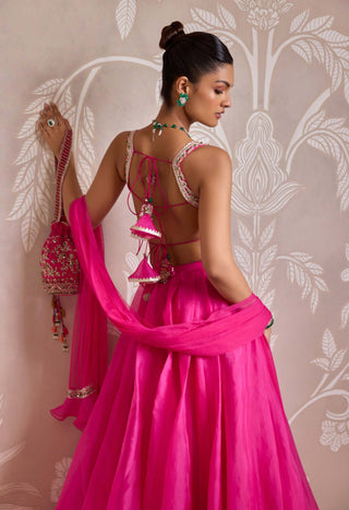 Bright Fuchsia Solid Organza Skirt Set by Ridhi Mehra available on Indiaspopup.com
