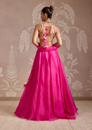 Bright Fuchsia Solid Organza Skirt Set by Ridhi Mehra available on Indiaspopup.com
