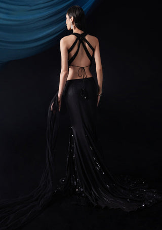 Roqa-Black Mermaid Sari Skirt Set-INDIASPOPUP.COM