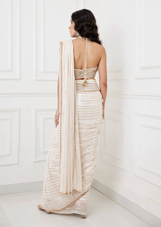 Chamee And Palak-Ruhi Ivory Sari And Blouse-INDIASPOPUP.COM