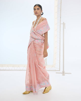 Peach lexi sari and unstitched blouse