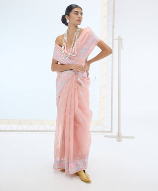 Peach lexi sari and unstitched blouse