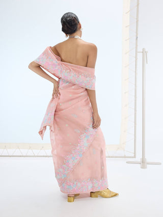 Peach lexi sari and unstitched blouse