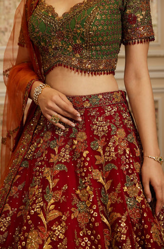 Rawdah red lehenga set