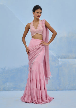 Blush pink razia pre-draped sari and blouse