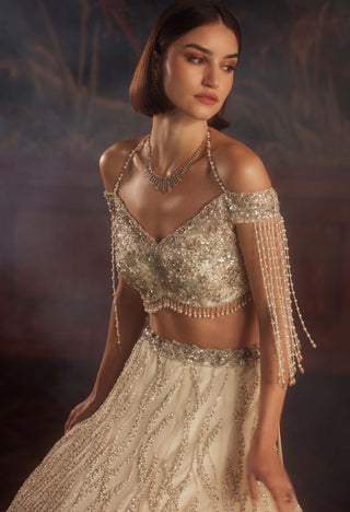 Roqa Rigel Ivory Embroidered Lehenga Set available on indiaspopup