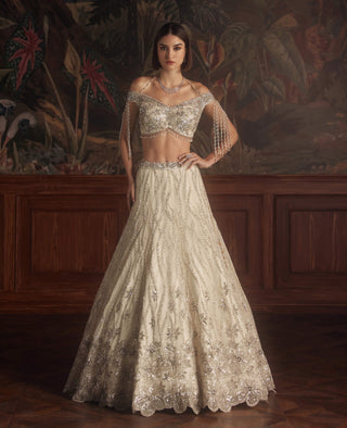 Roqa Rigel Ivory Embroidered Lehenga Set available on indiaspopup