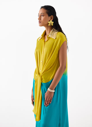 Pinacolada Yellow Blue Knot Dress by Studio Rigu available on Indiaspopup.com