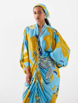 White Rose Blue Kaftan by Studio Rigu available on Indiaspopup.com
