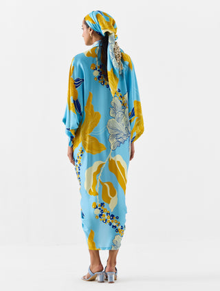 White Rose Blue Kaftan by Studio Rigu available on Indiaspopup.com