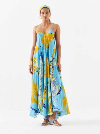 White Rose Blue Strappy Dress by Studio Rigu available on Indiaspopup.com