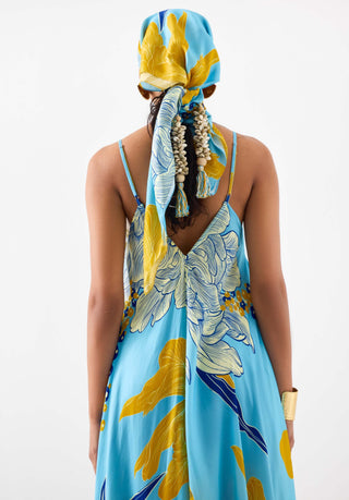 White Rose Blue Strappy Dress by Studio Rigu available on Indiaspopup.com