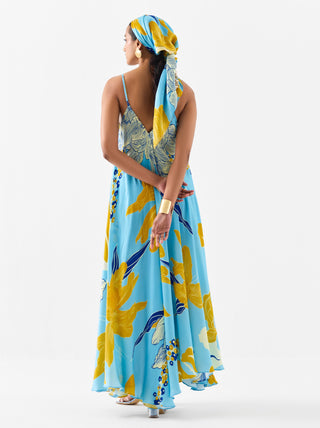 White Rose Blue Strappy Dress by Studio Rigu available on Indiaspopup.com