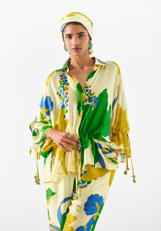 Yellow Rose Drawstring Shirt And Trousers by Studio Rigu available on Indiaspopup.com